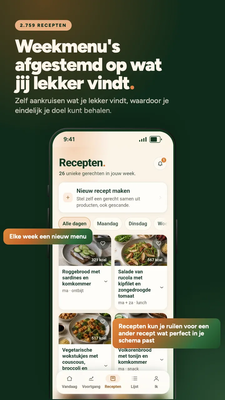 Voedingsschema.nl-app, schermafbeelding 2 van 8